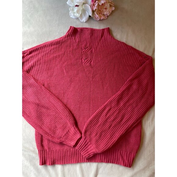 Vintage Misslook Womens Ribbed Knit Sweater - Hot Pink - Size M High Neck Cottag - Picture 1 of 7